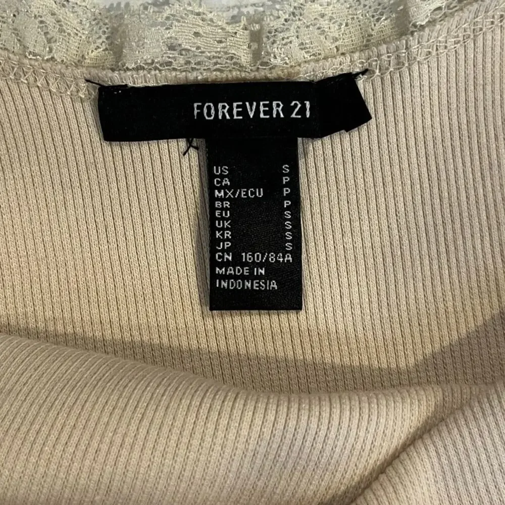 VTG Forever 21 small Y2K tan cream crop top cami lace coquette corset babydoll - Picture 3 of 5